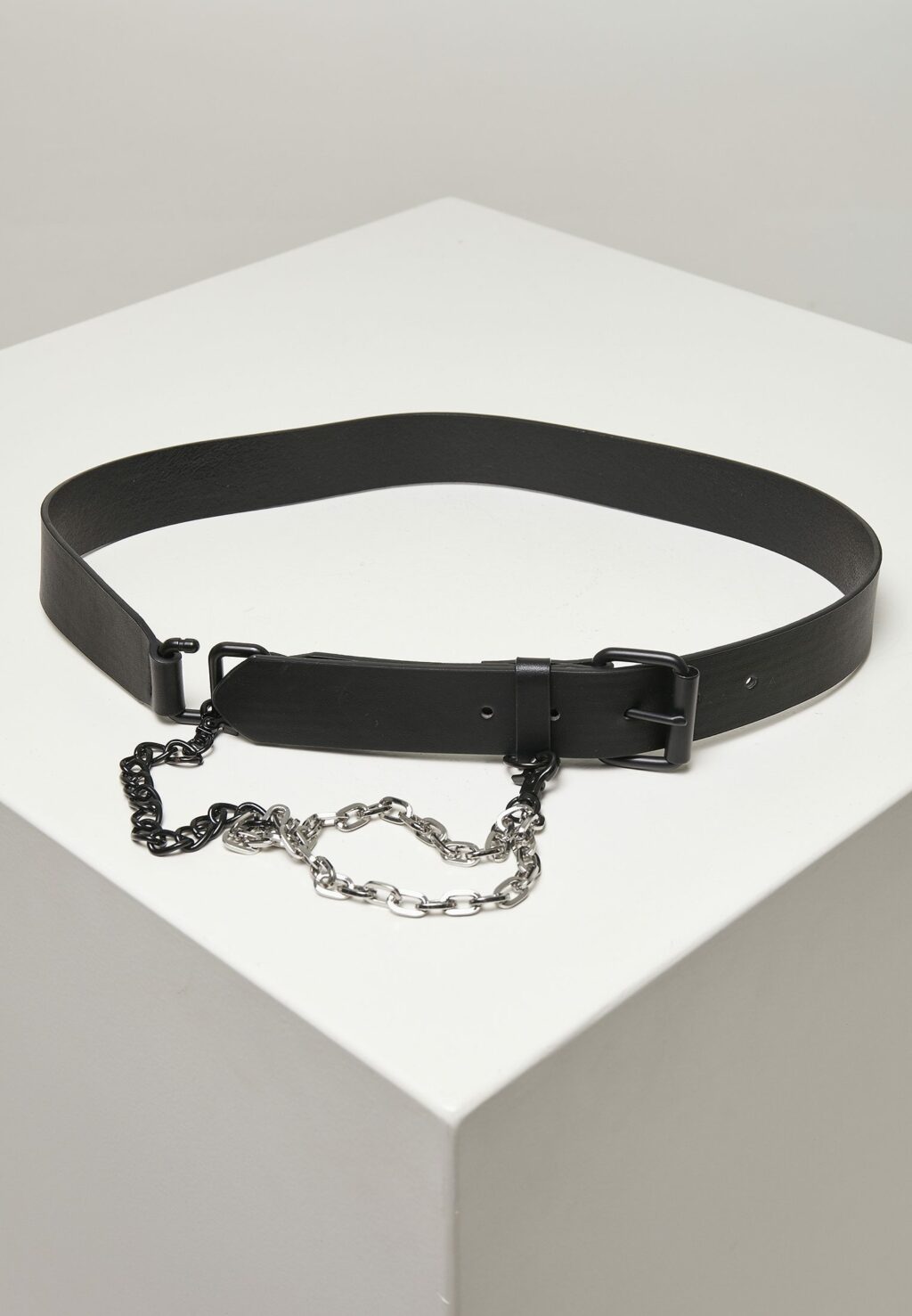 Imitation Leather Belt With Metal Chain black TB4639