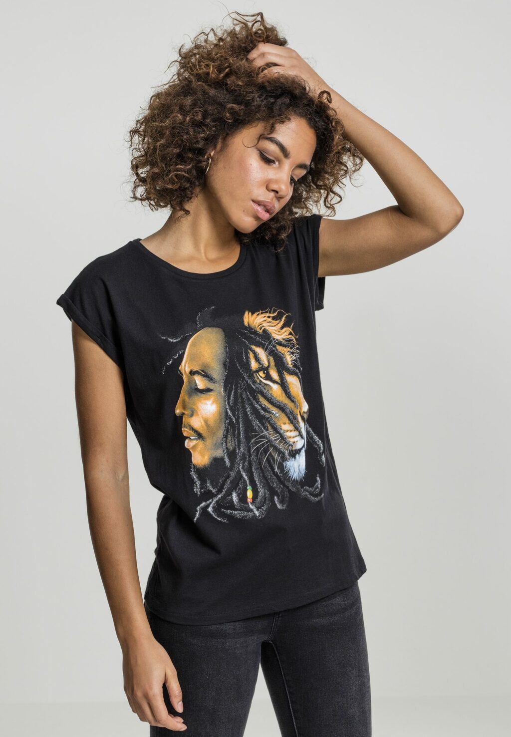 Ladies Bob Marley Lion Face Tee black MT497