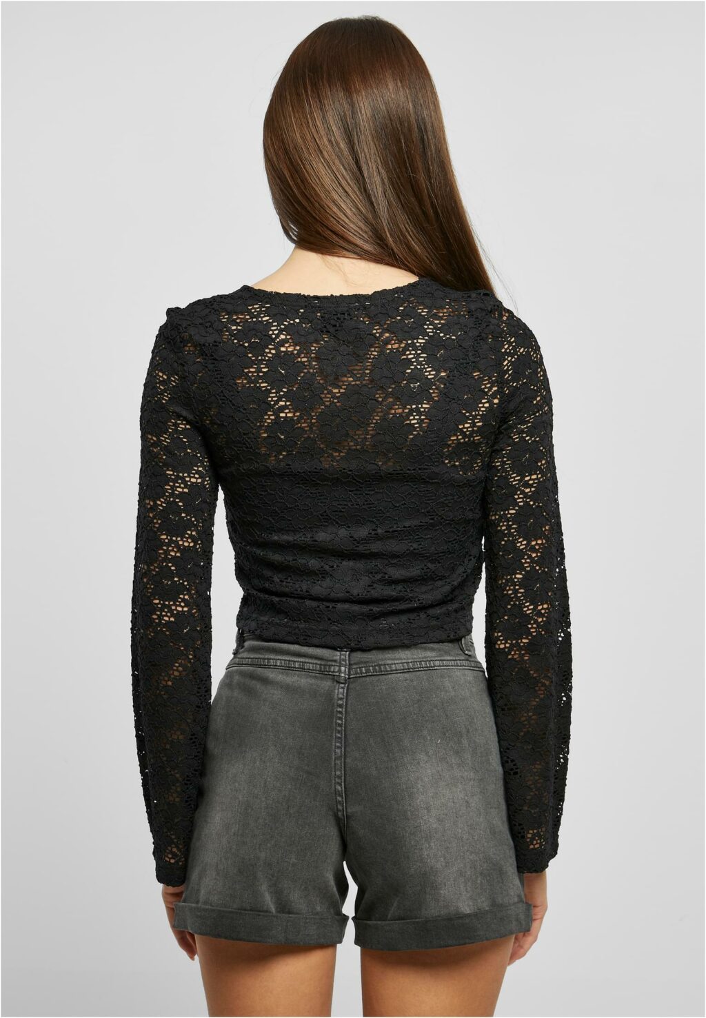 Urban Classics Ladies Cropped Lace Longsleeve black TB5973