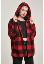 Urban Classics Ladies Hooded Oversized Check Sherpa Jacket firered/blk TB3056