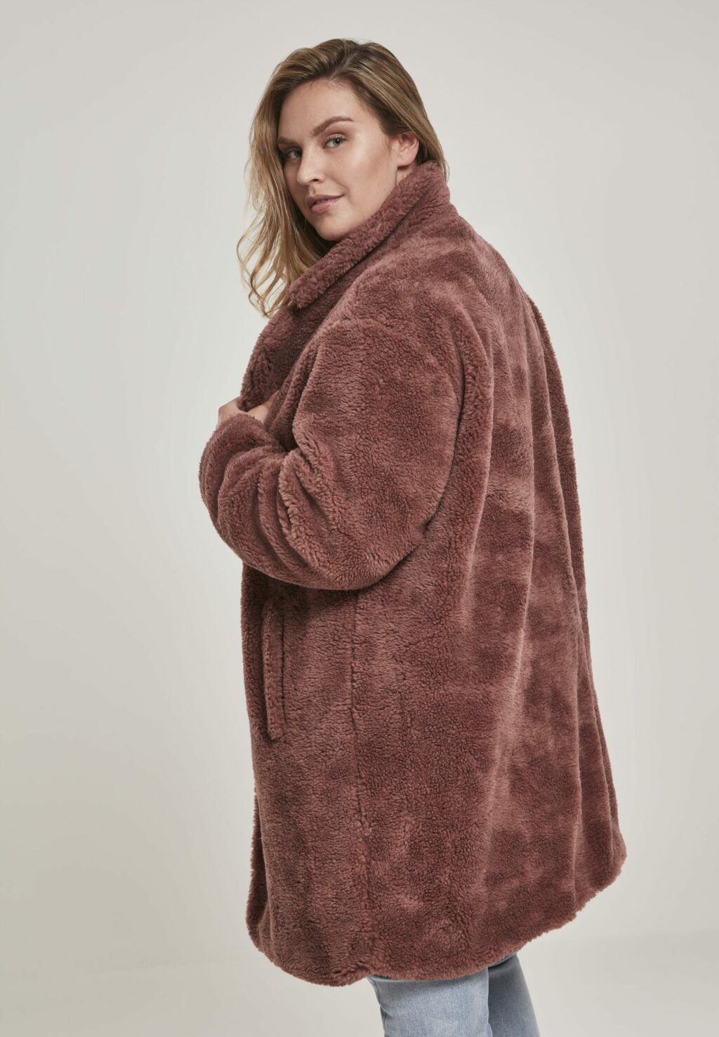 Urban Classics Ladies Oversized Sherpa Coat darkrose TB3058