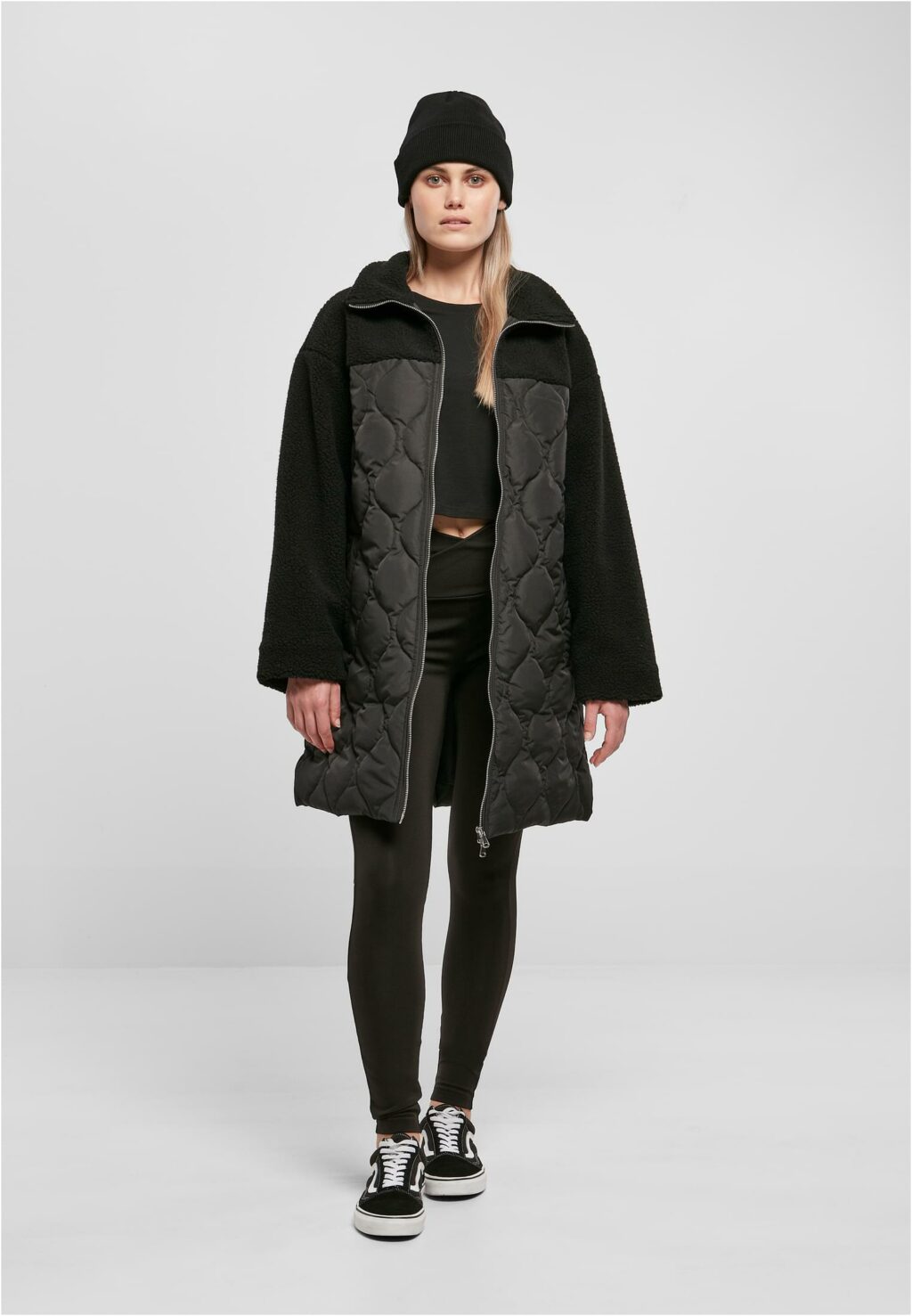 Urban Classics Ladies Oversized Sherpa Quilted Coat black TB5431