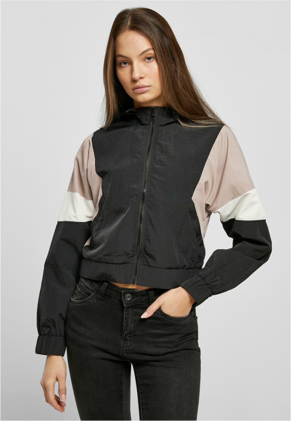 Urban Classics Ladies Short 3-Tone Crinkle Jacket black/duskrose/whitesand TB6025