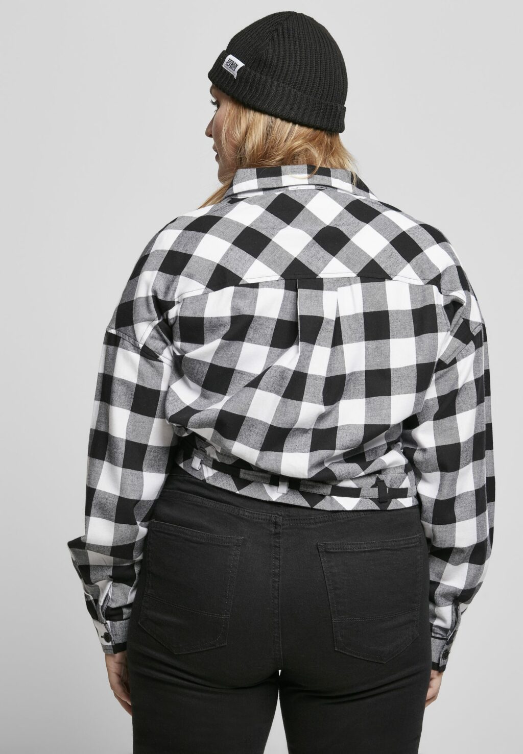 Urban Classics Ladies Short Oversized Check Shirt black/white TB3753