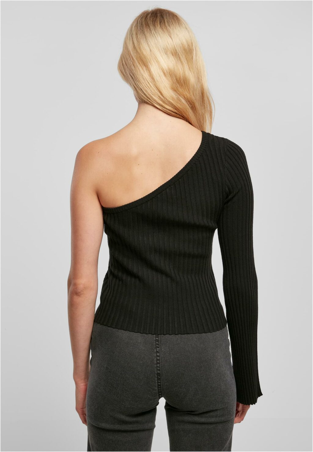 Urban Classics Ladies Short Rib Knit One Sleeve Sweater black TB5441