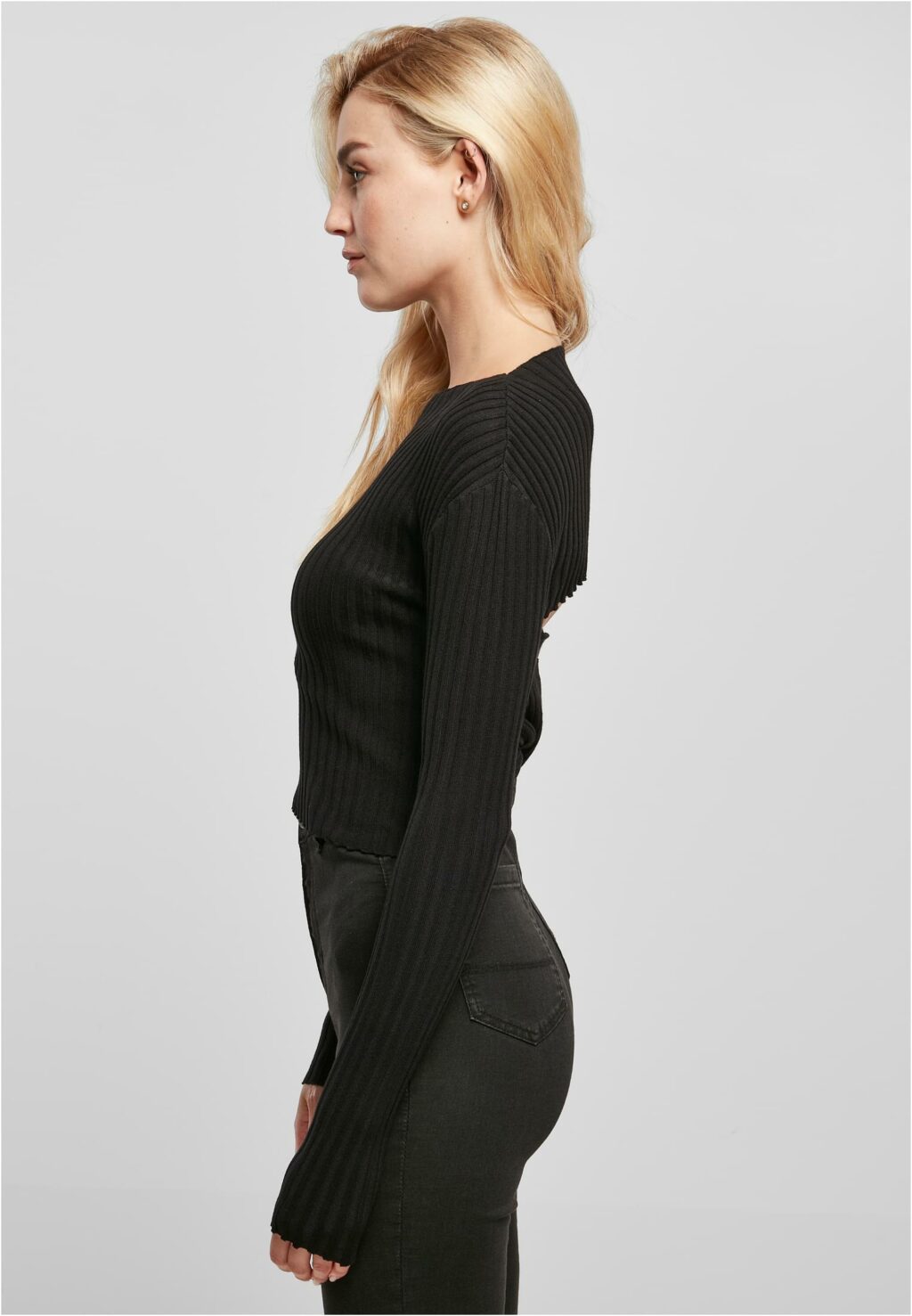 Urban Classics Ladies Short Rib Knit Twisted Back Sweater black TB5442