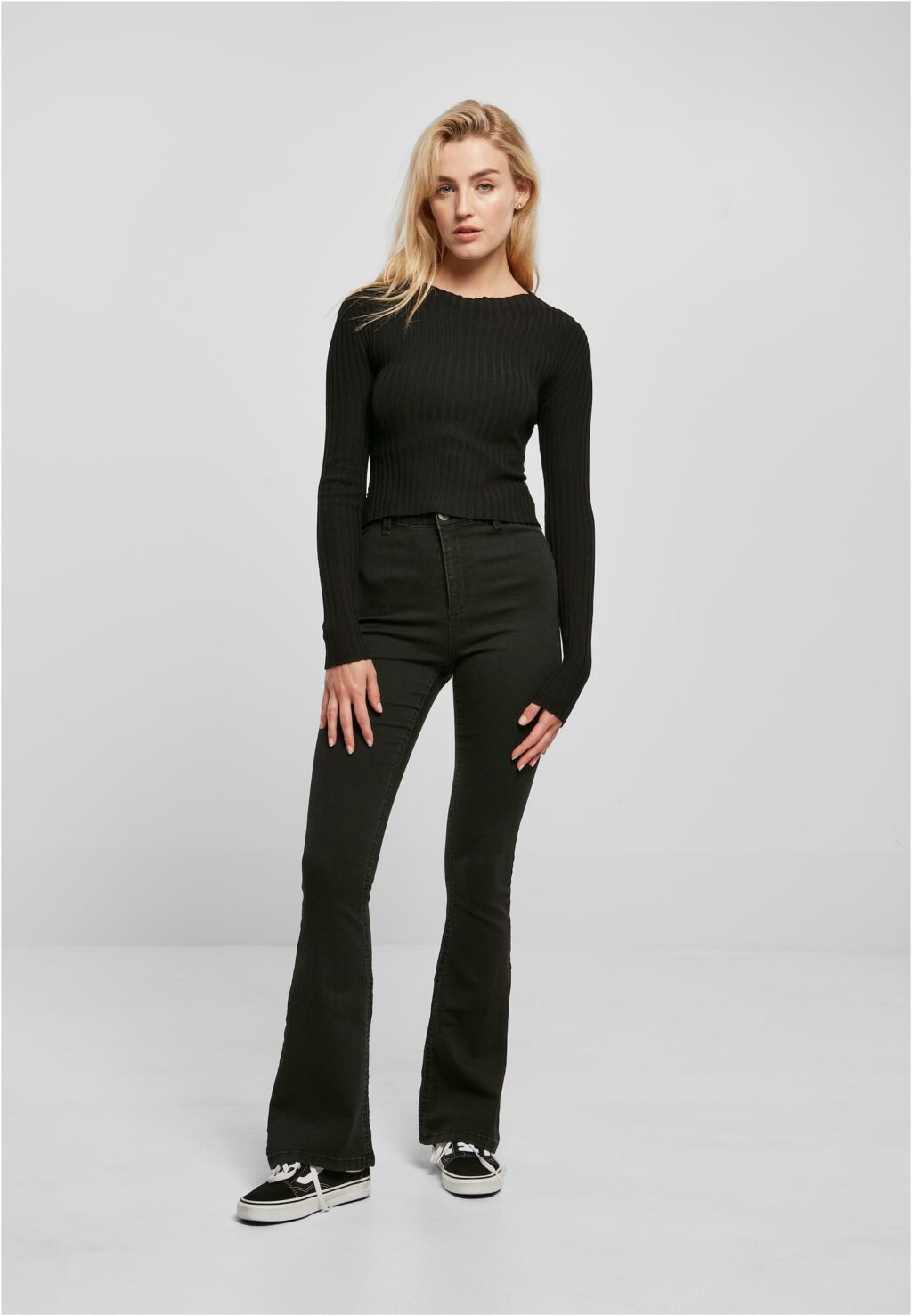 Urban Classics Ladies Short Rib Knit Twisted Back Sweater black TB5442