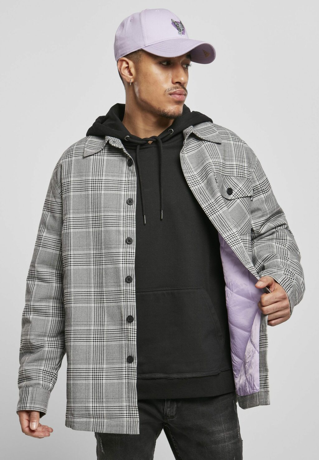 Plaid Out Quilted Shirt Jacket black/white CS2732