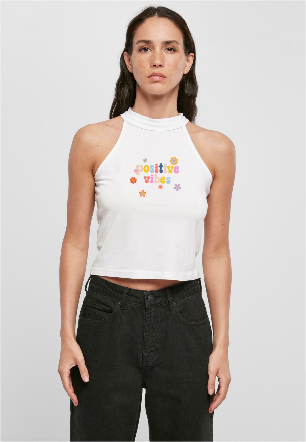 Positive Vibes Turtleneck Short Top white BE001
