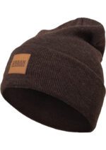 Synthetic Leatherpatch Long Beanie heatherbrown one TB626