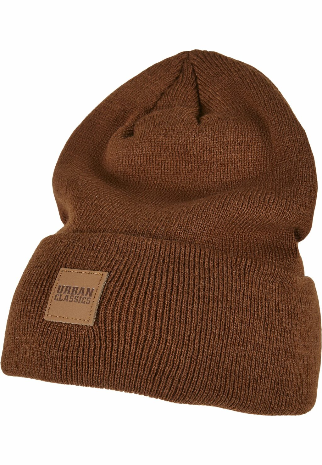 Synthetic Leatherpatch Long Beanie toffee one TB626