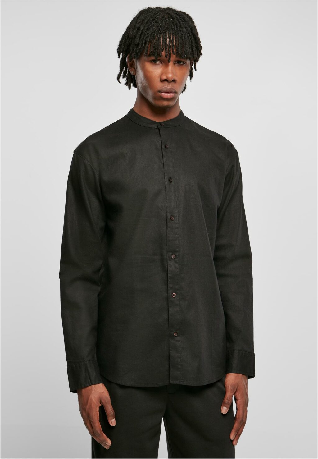 Urban Classics Cotton Linen Stand Up Collar Shirt black TB6244