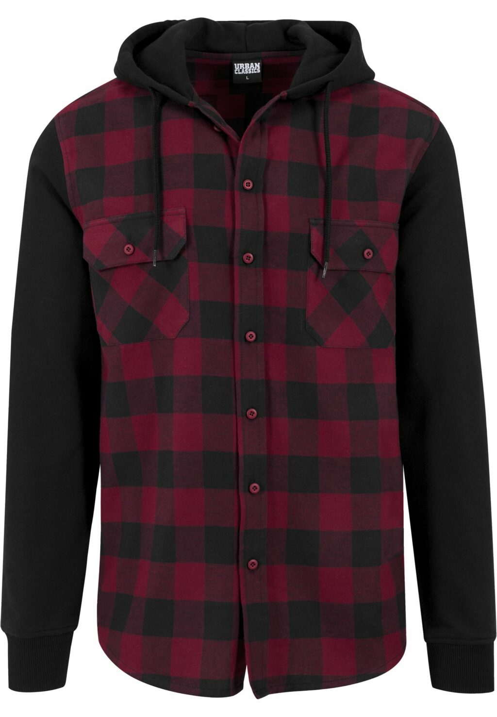 Urban Classics Hooded Checked Flanell Sweat Sleeve Shirt blk/burgundy/blk TB513