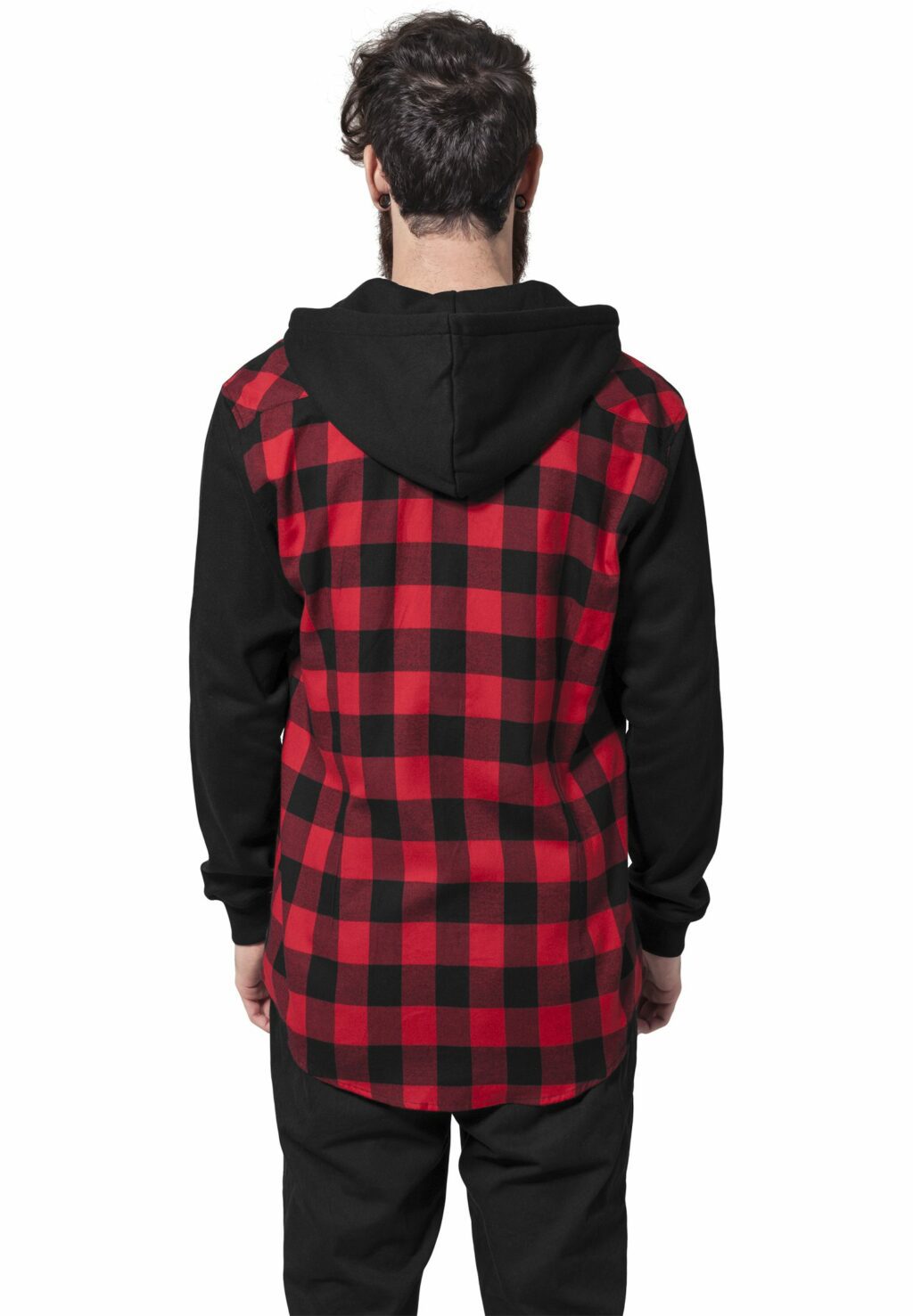 Urban Classics Hooded Checked Flanell Sweat Sleeve Shirt blk/red/bl TB513