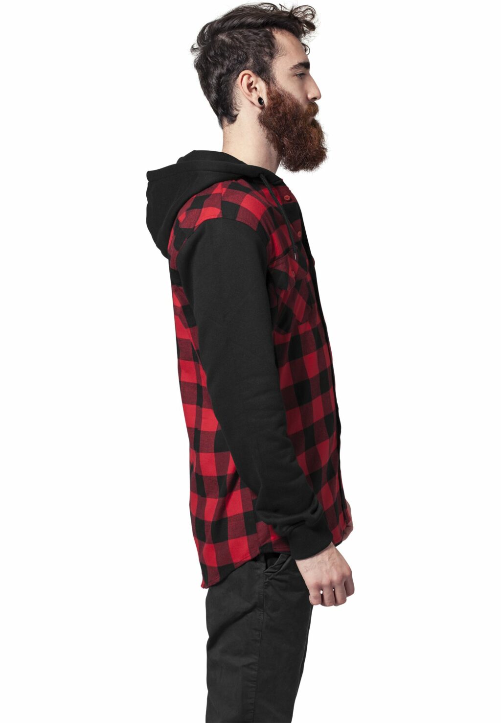 Urban Classics Hooded Checked Flanell Sweat Sleeve Shirt blk/red/bl TB513