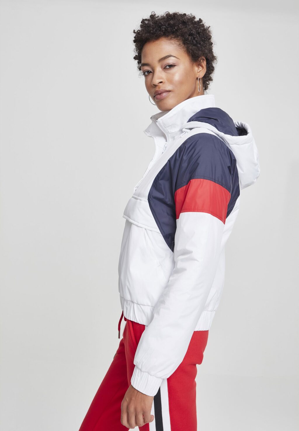 Urban Classics Ladies 3-Tone Padded Pull Over Jacket white/navy/fire red TB2445