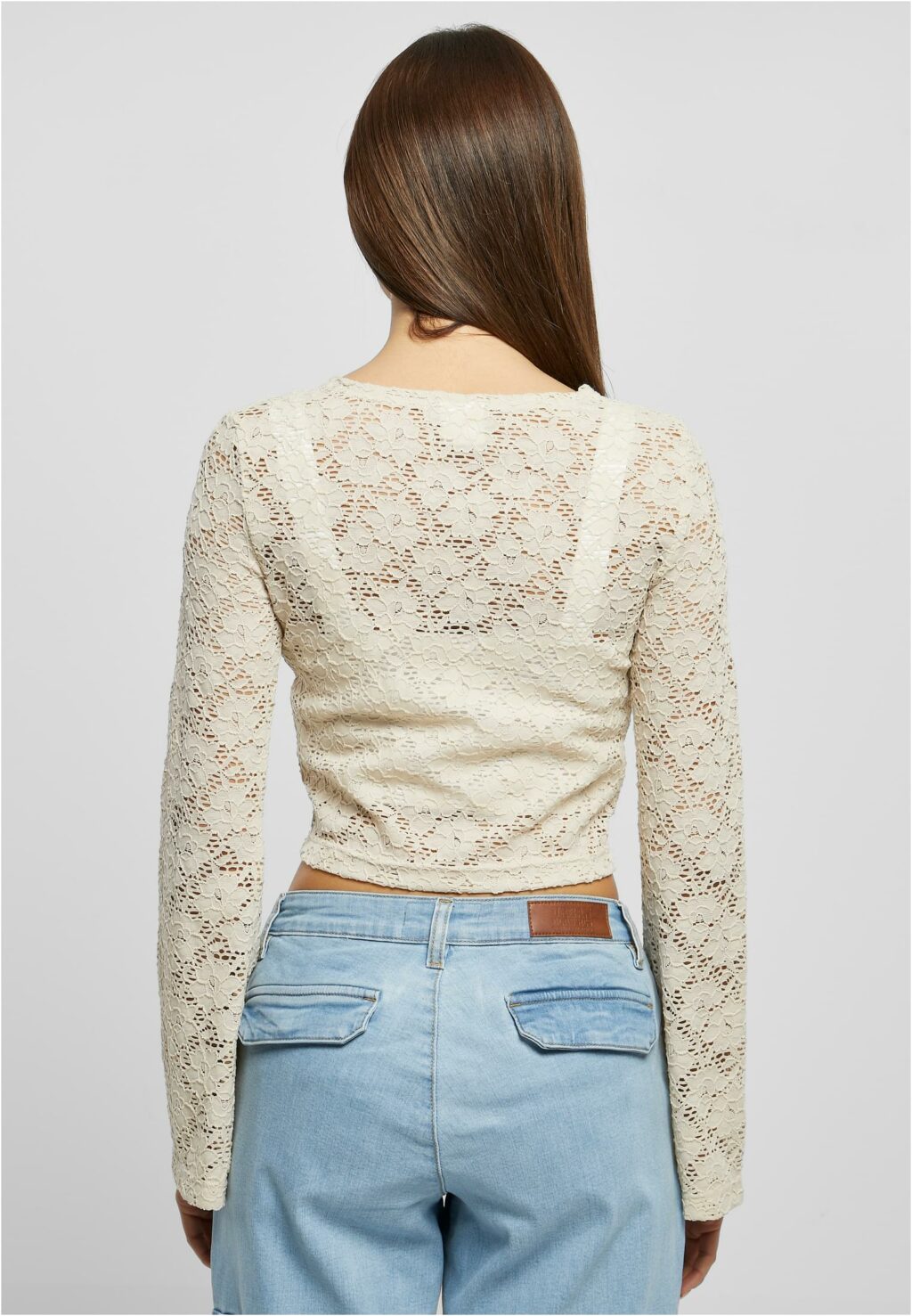 Urban Classics Ladies Cropped Lace Longsleeve softseagrass TB5973