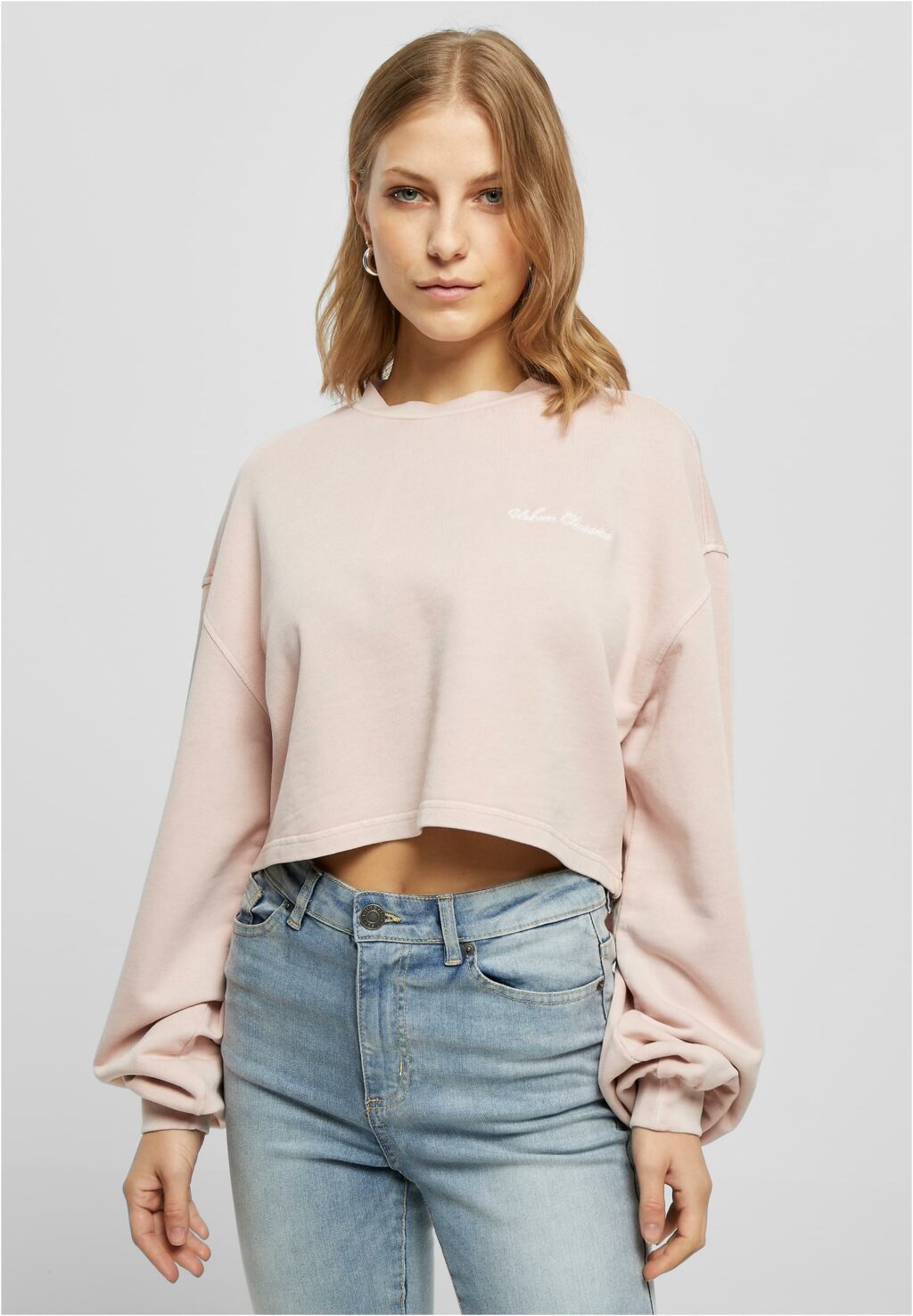 Urban Classics Ladies Cropped Small Embroidery Terry Crewneck pink TB5461
