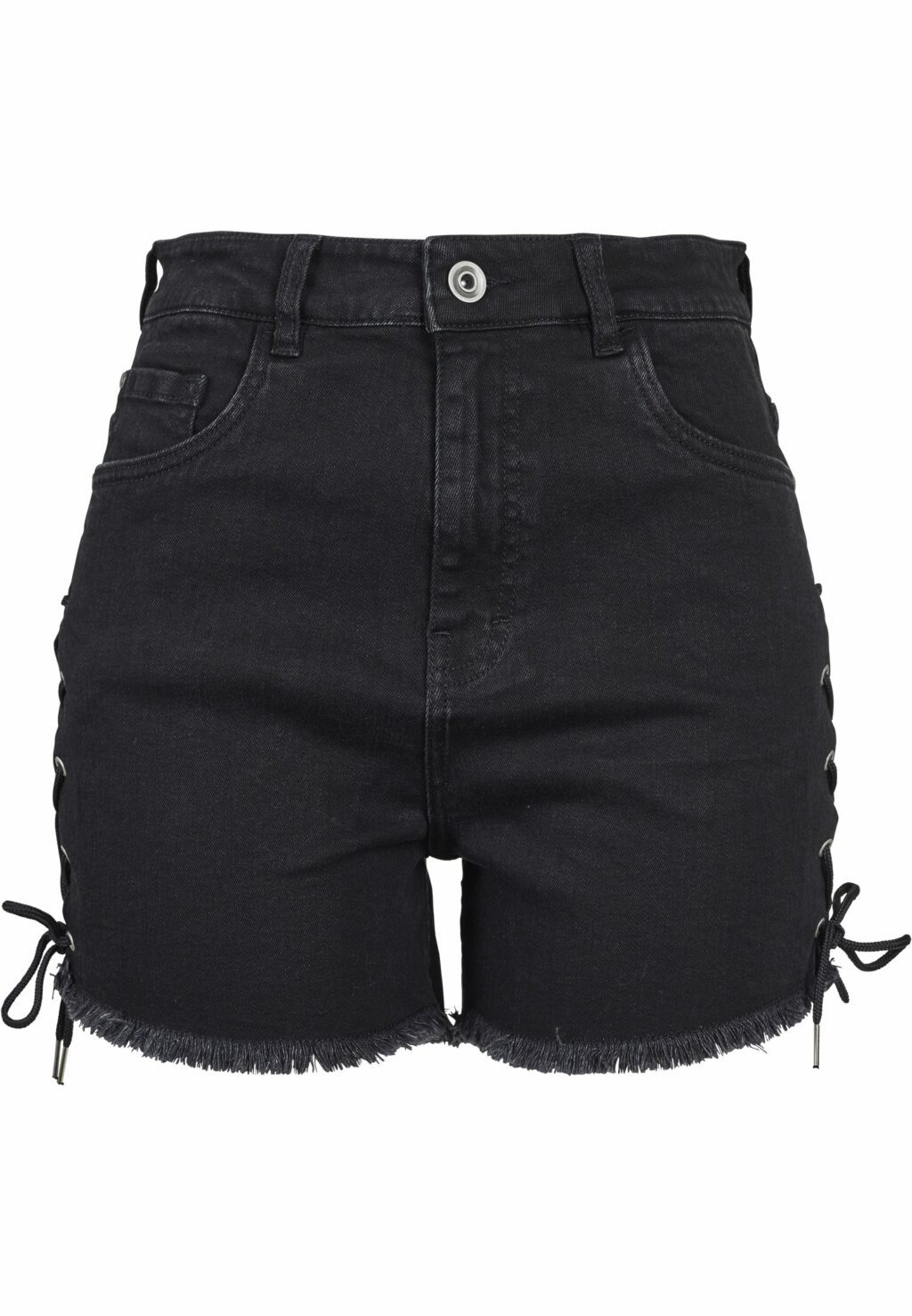 Urban Classics Ladies Highwaist Denim Lace Up Shorts black washed TB2001