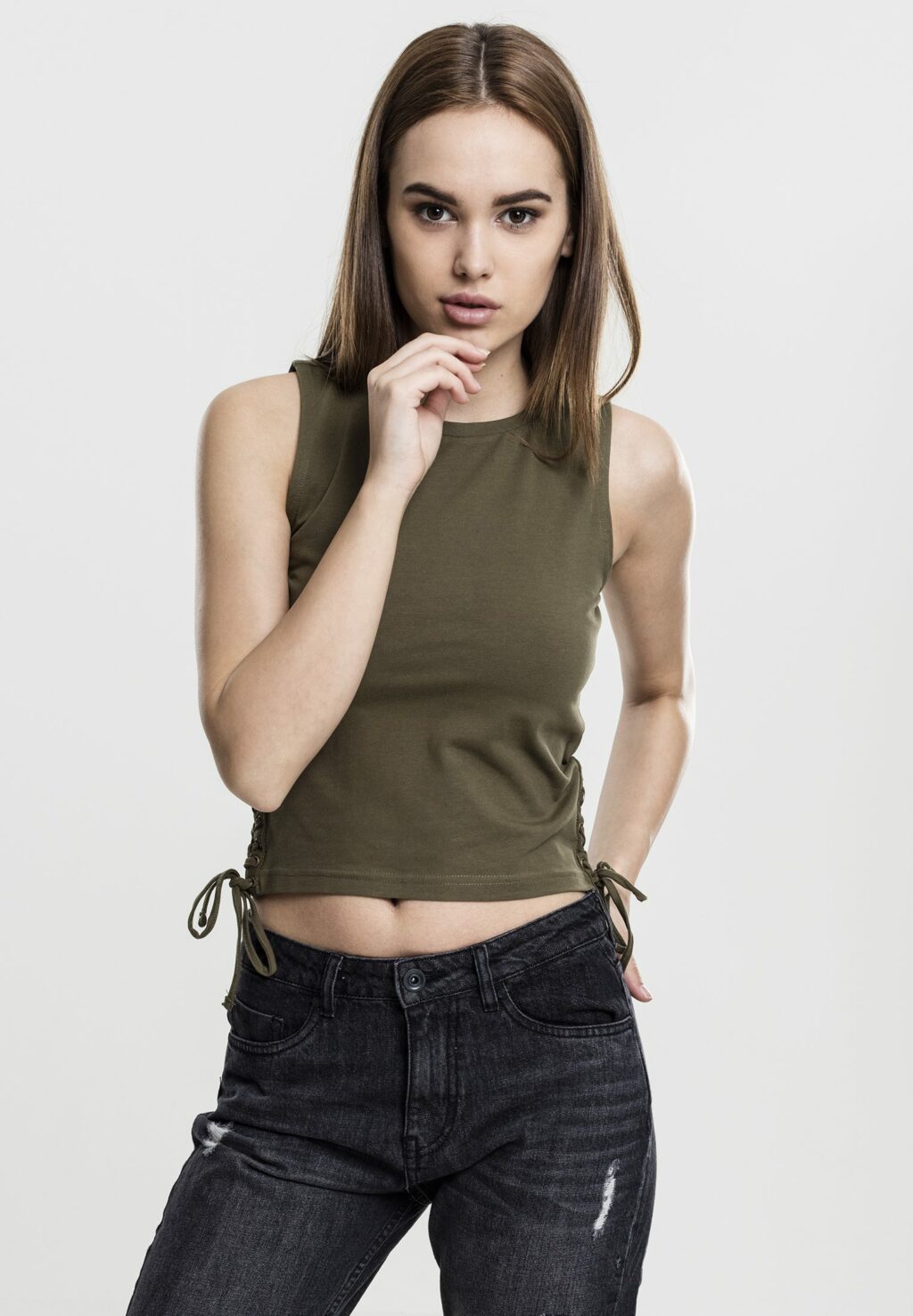 Urban Classics Ladies Lace Up Cropped Top olive TB1494