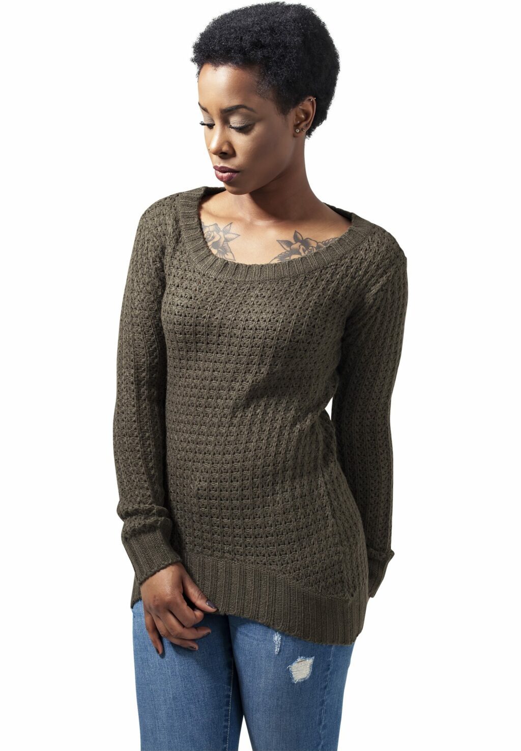 Urban Classics Ladies Long Wideneck Sweater olive TB739