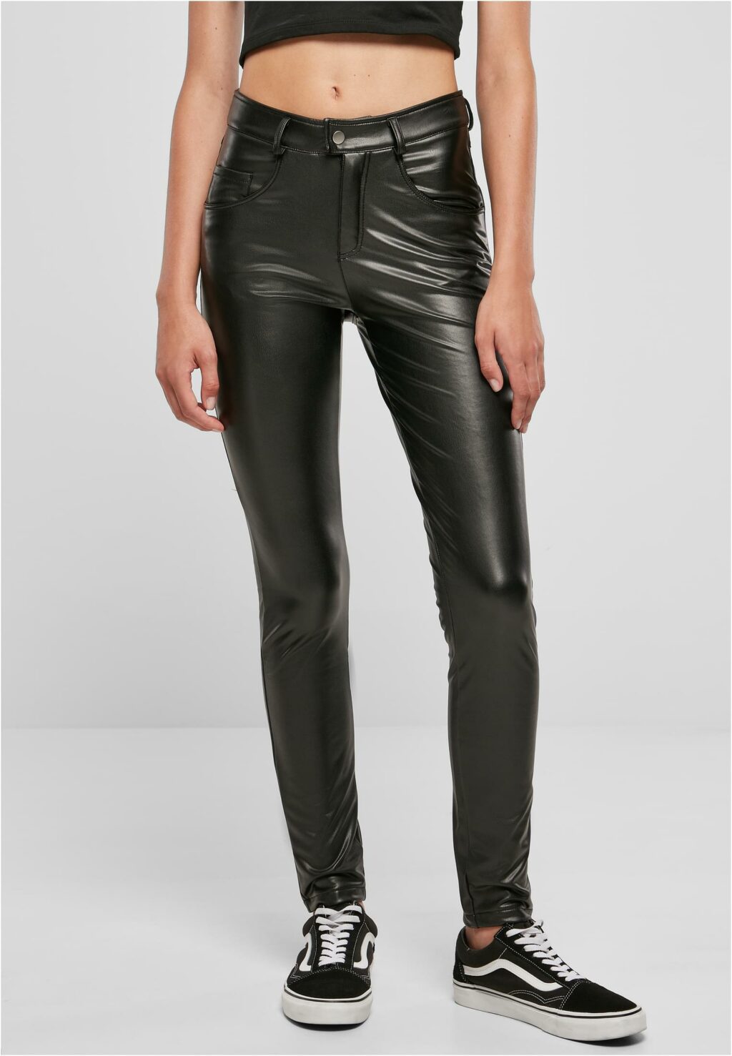Urban Classics Ladies Mid Waist Synthetic Leather Pants black TB5455