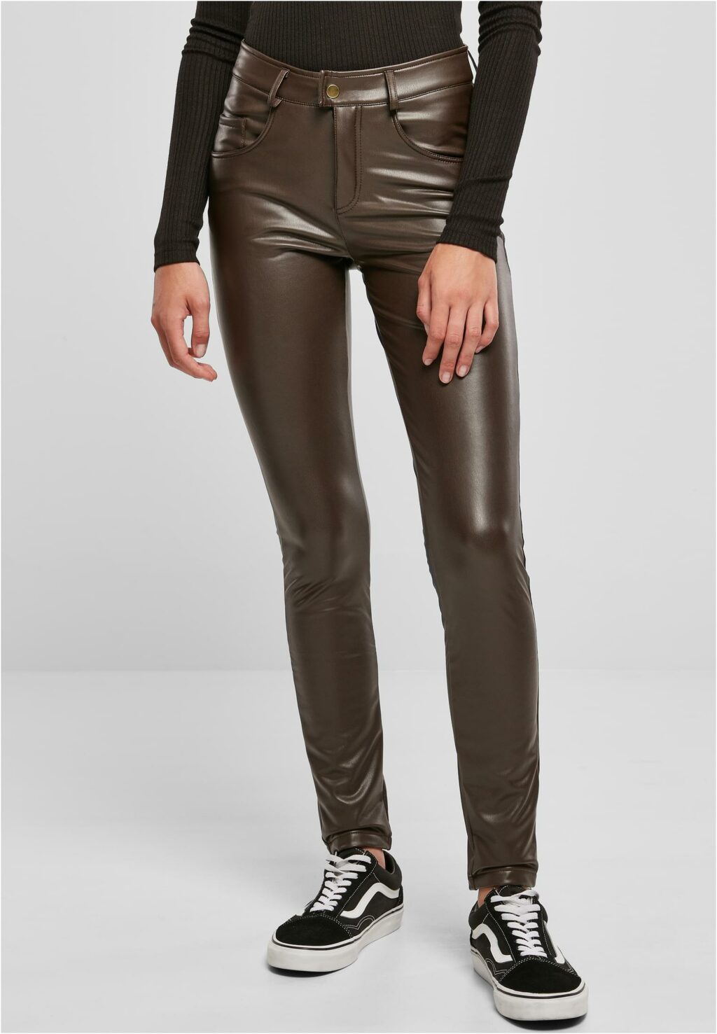 Urban Classics Ladies Mid Waist Synthetic Leather Pants brown TB5455