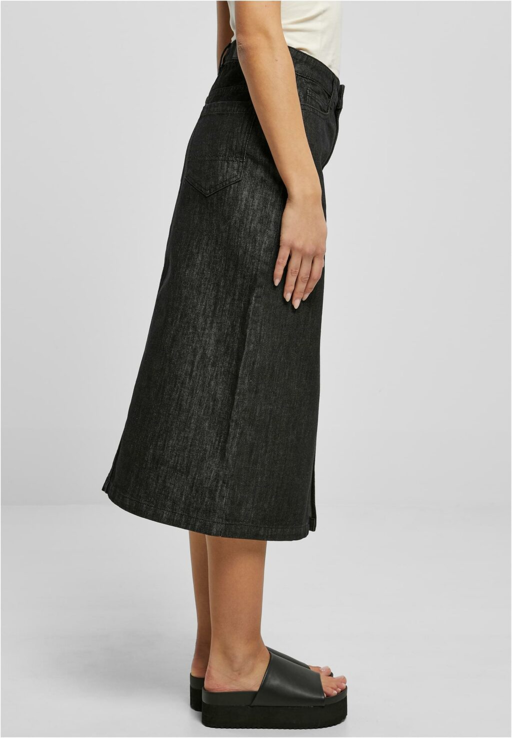 Urban Classics Ladies Midi Denim Skirt black washed TB6018