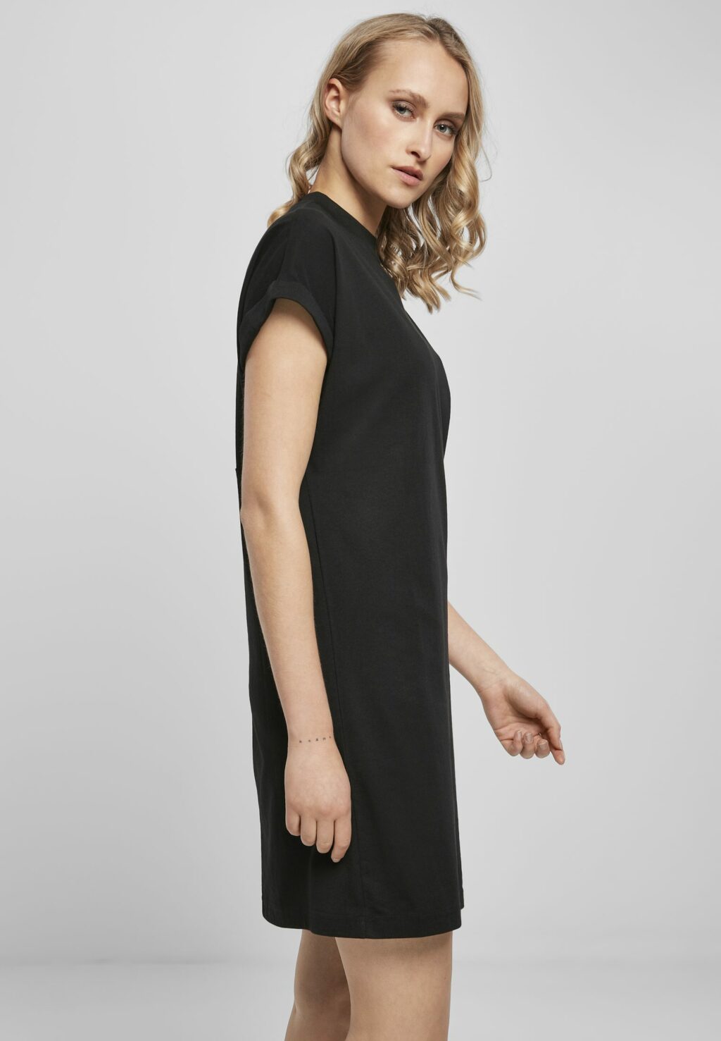 Urban Classics Ladies Organic Cotton Cut On Sleeve Tee Dress  black TB4364