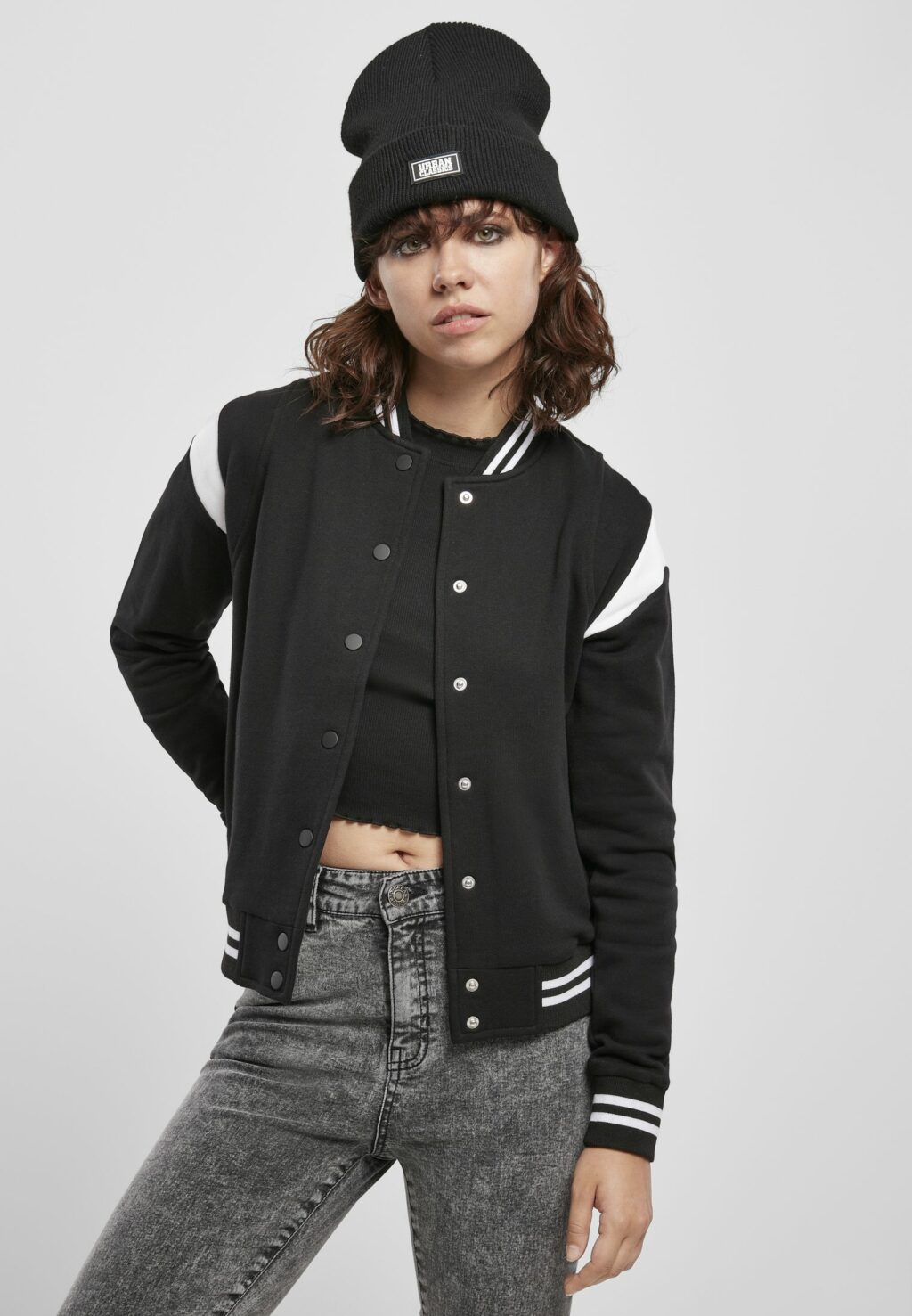 Urban Classics Ladies Organic Inset College Sweat Jacket black/white TB3776