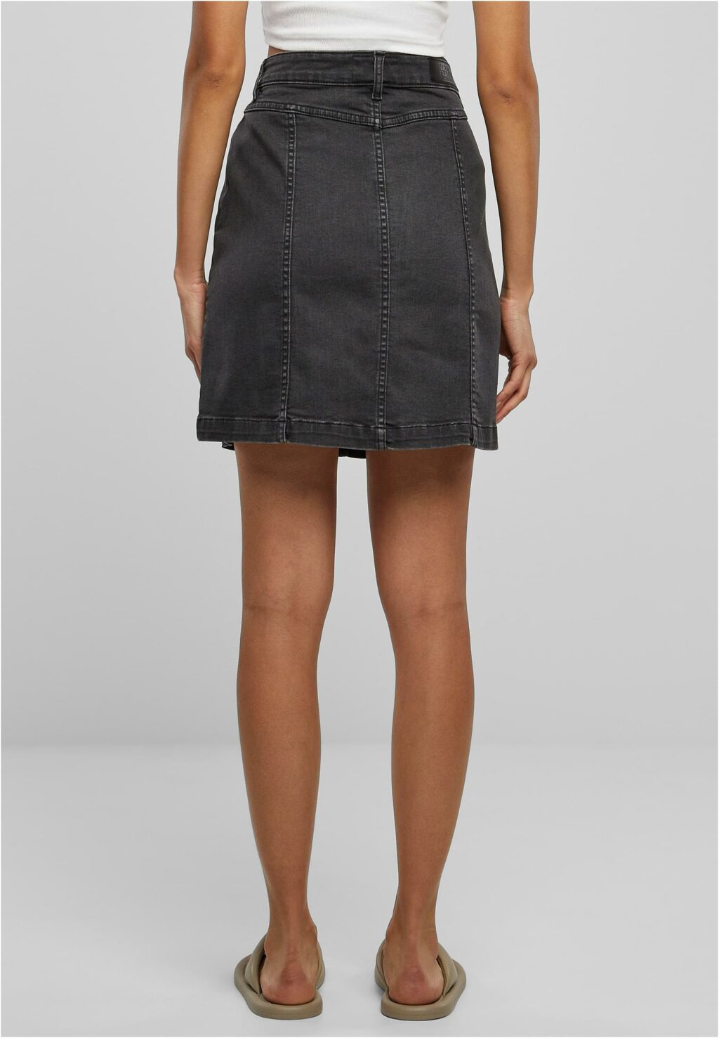 Urban Classics Ladies Organic Stretch Button Denim Skirt black washed TB6039
