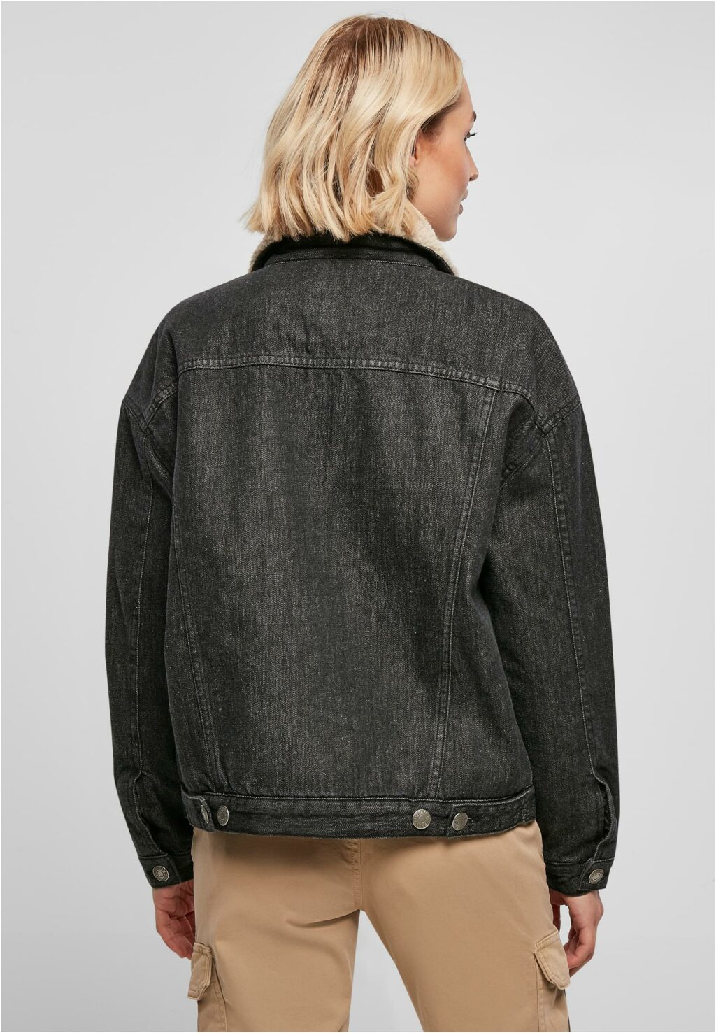 Urban Classics Ladies Oversized Sherpa Denim Jacket black washed TB5077