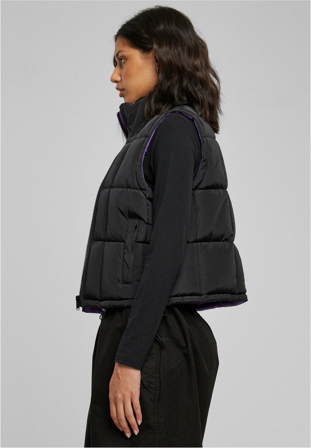 Urban Classics Ladies Reversible Cropped Puffer Vest black/realviolet TB6069