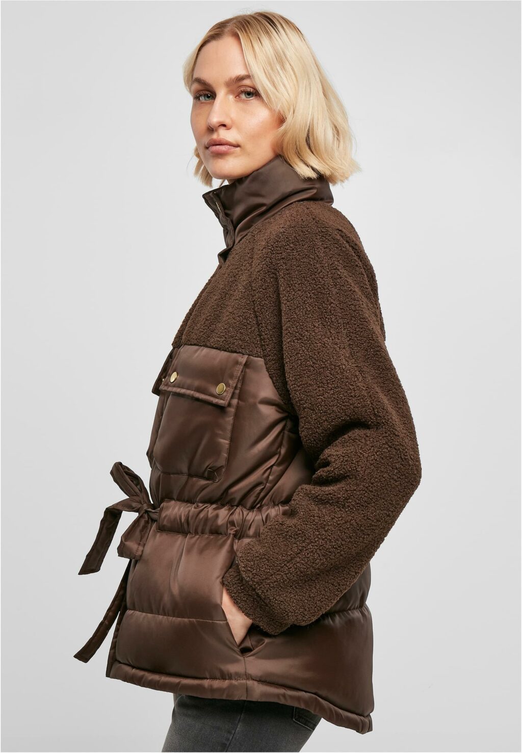 Urban Classics Ladies Sherpa Mix Puffer Jacket brown TB3768