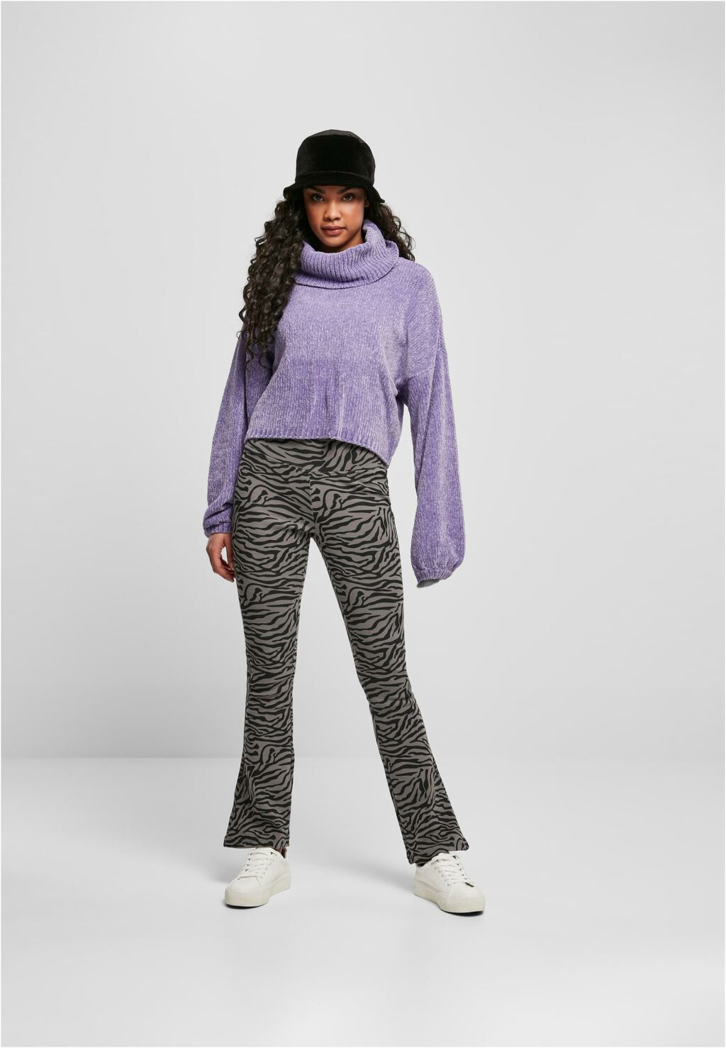 Urban Classics Ladies Short Chenille Turtleneck Sweater lavender TB4516