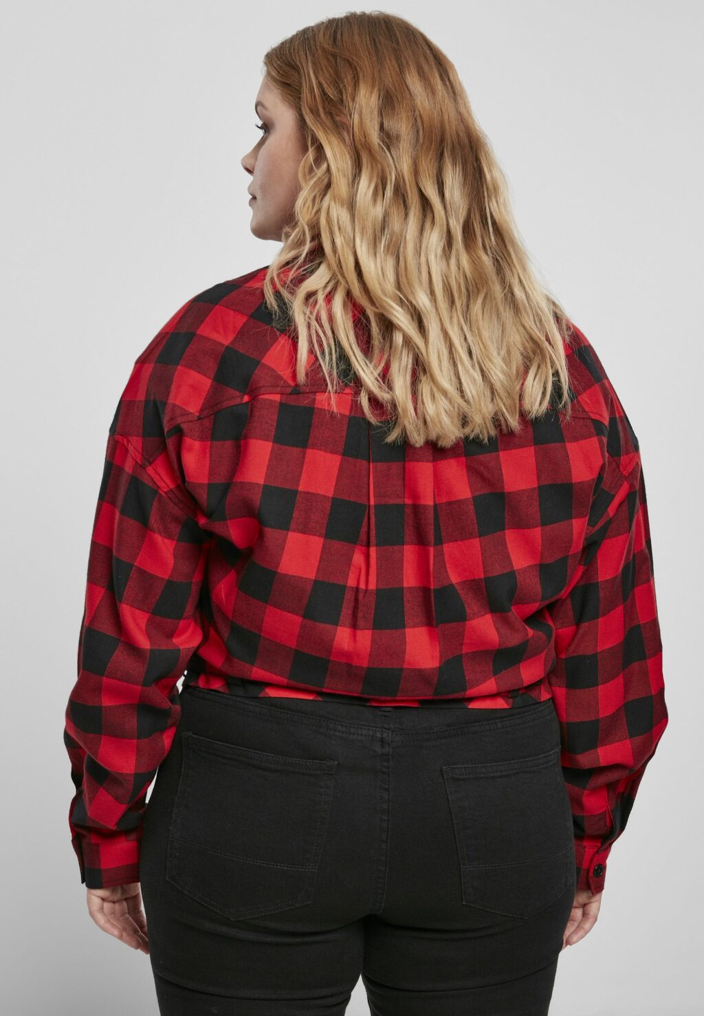 Urban Classics Ladies Short Oversized Check Shirt black/red TB3753