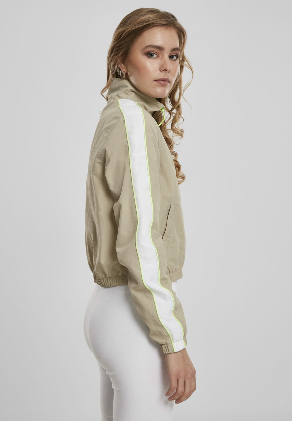 Urban Classics Ladies Short Piped Track Jacket concrete/electriclime TB3414