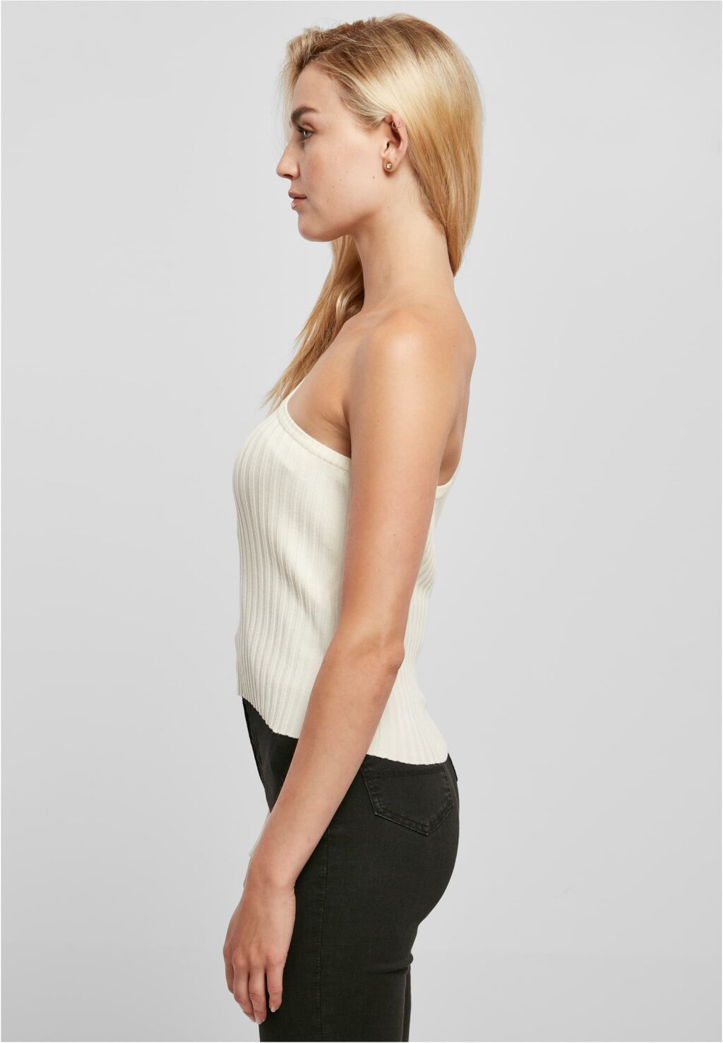 Urban Classics Ladies Short Rib Knit One Sleeve Sweater whitesand TB5441