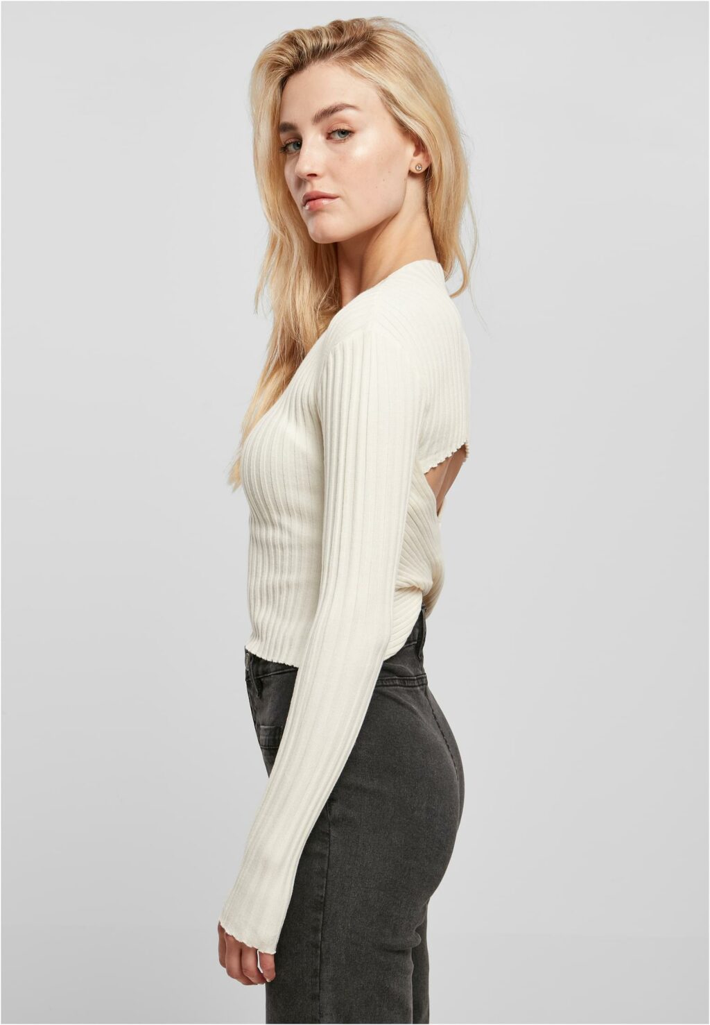 Urban Classics Ladies Short Rib Knit Twisted Back Sweater whitesand TB5442