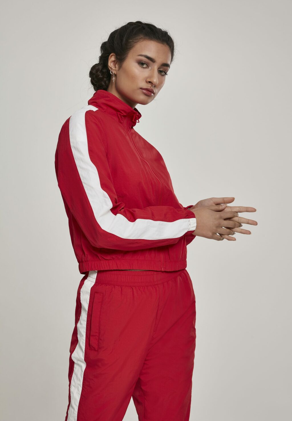 Urban Classics Ladies Short Striped Crinkle Track Jacket red/wht TB2660