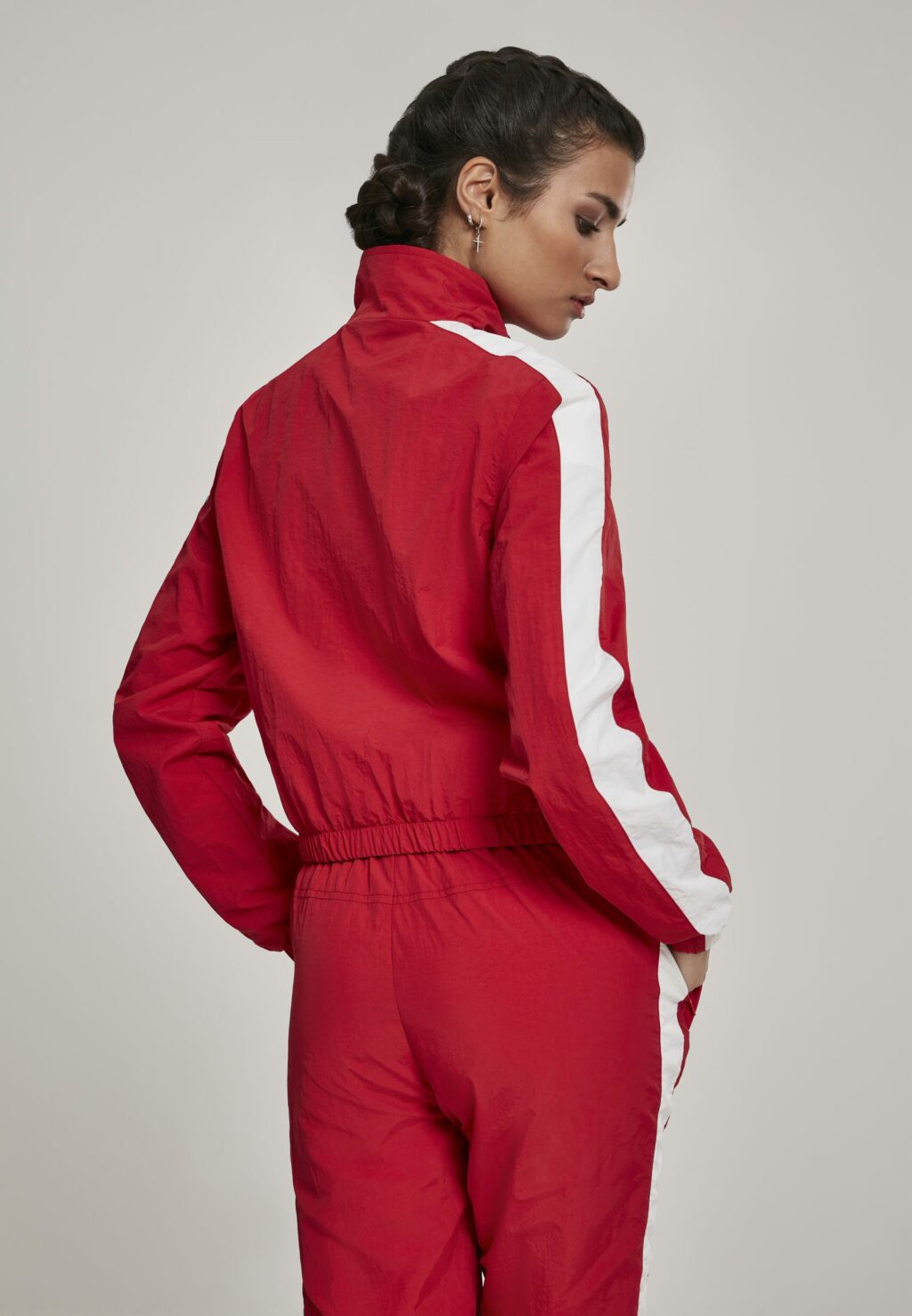 Urban Classics Ladies Short Striped Crinkle Track Jacket red/wht TB2660