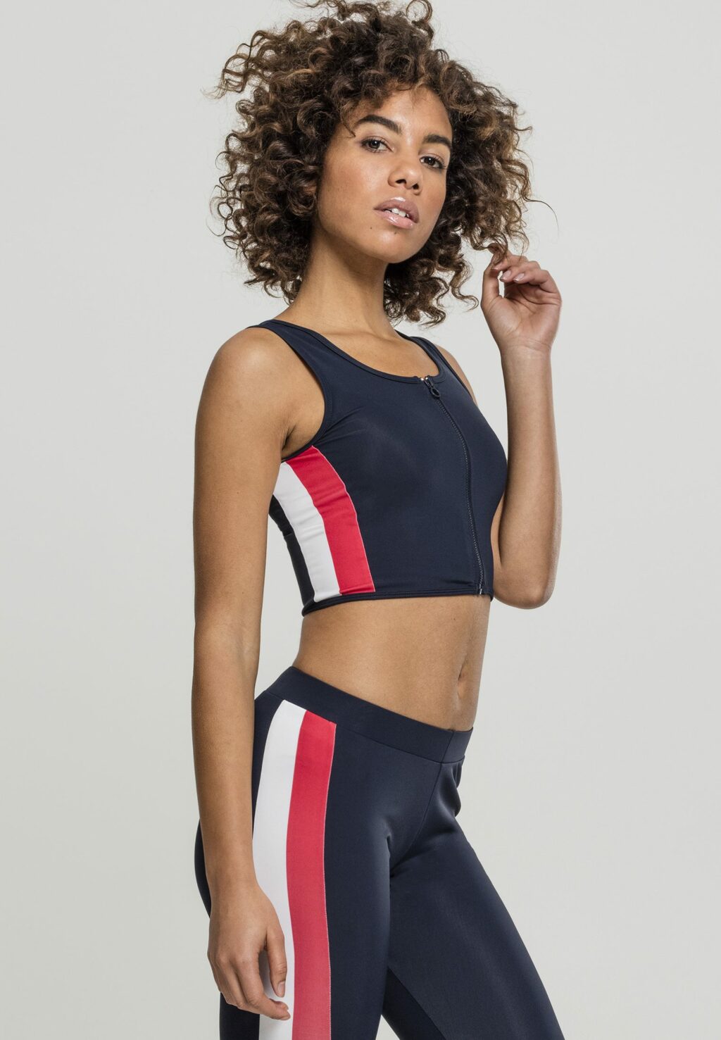 Urban Classics Ladies Side Stripe Cropped Zip Top navy/fire red/white TB1895