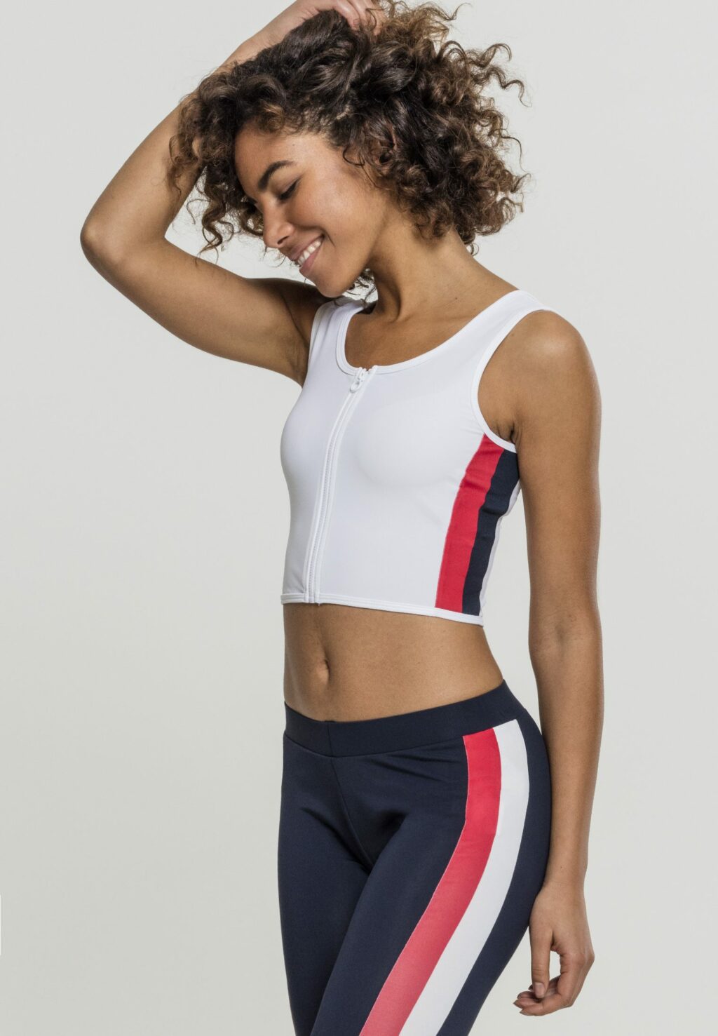 Urban Classics Ladies Side Stripe Cropped Zip Top white/firered/navy TB1895