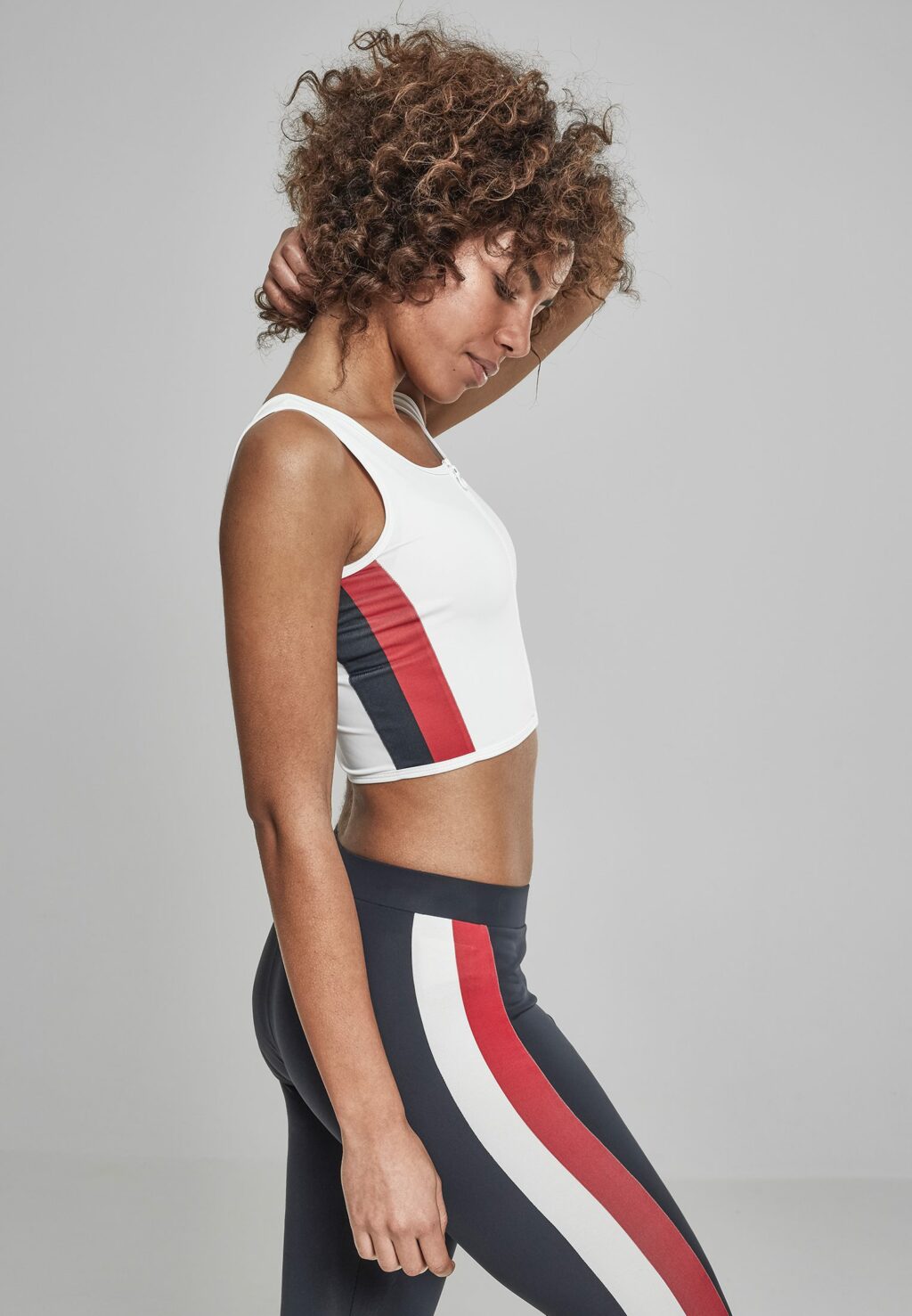 Urban Classics Ladies Side Stripe Cropped Zip Top white/firered/navy TB1895