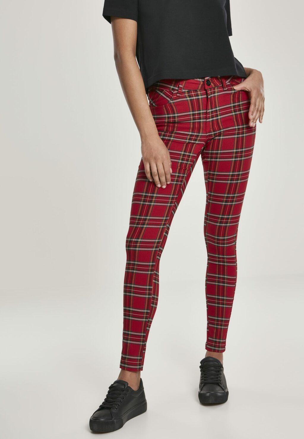 Urban Classics Ladies Skinny Tartan Pants red/blk TB2848