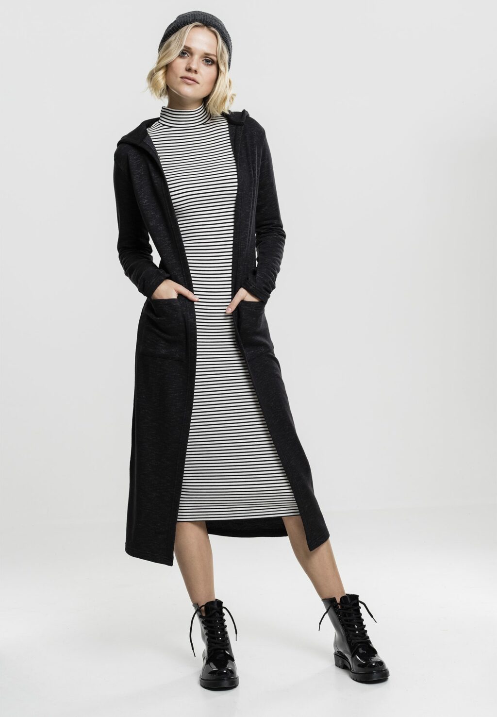 Urban Classics Ladies Striped Turtleneck Dress black/white TB1709