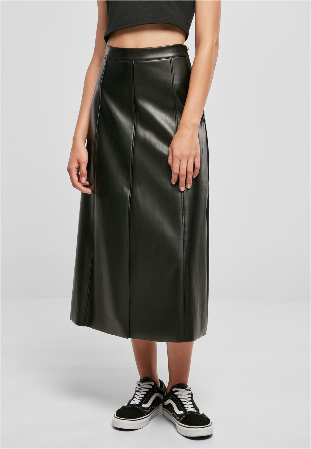 Urban Classics Ladies Synthetic Leather Midi Skirt black TB5486