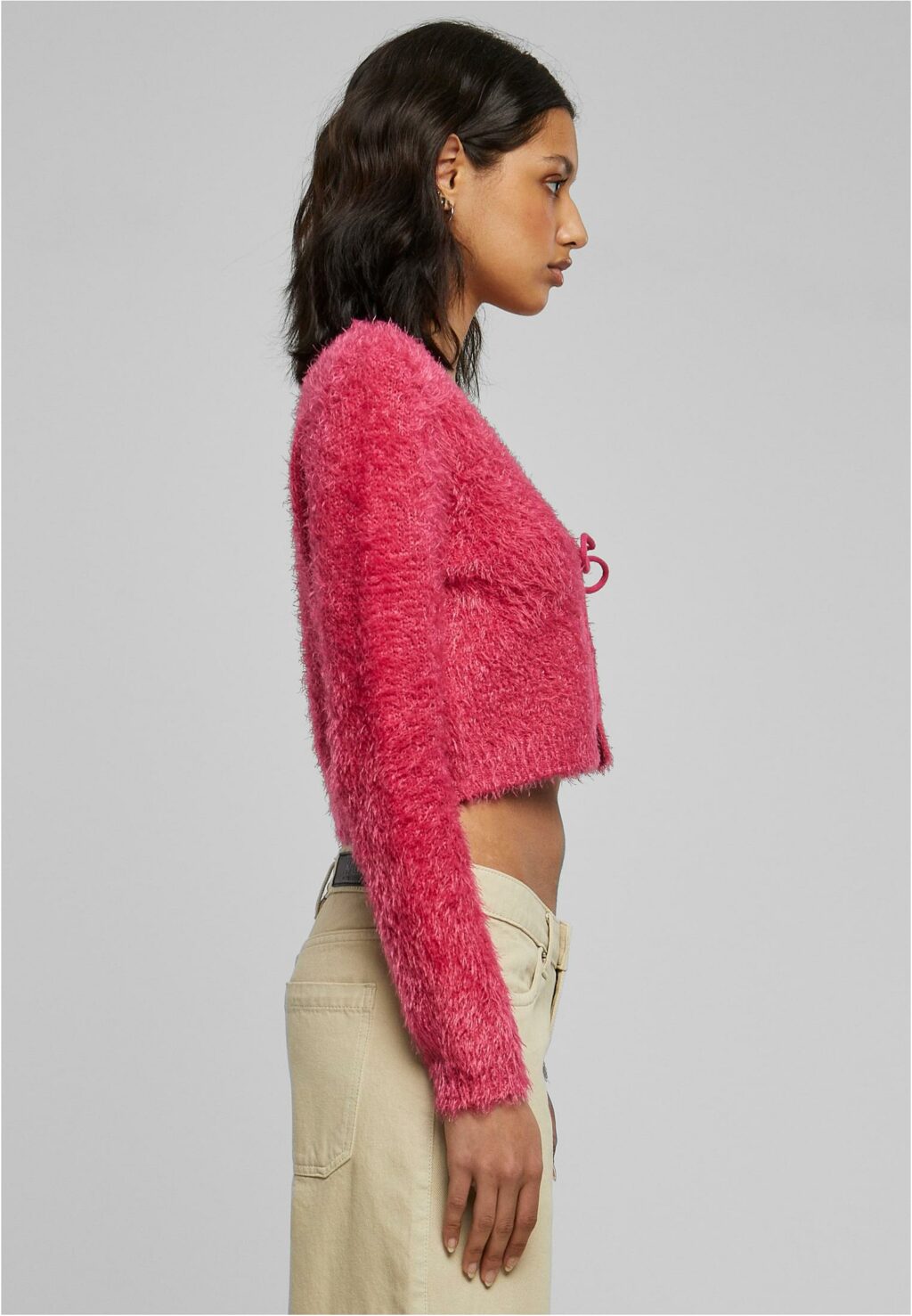 Urban Classics Ladies Tied Cropped Feather Cardigan hibiskuspink TB6082