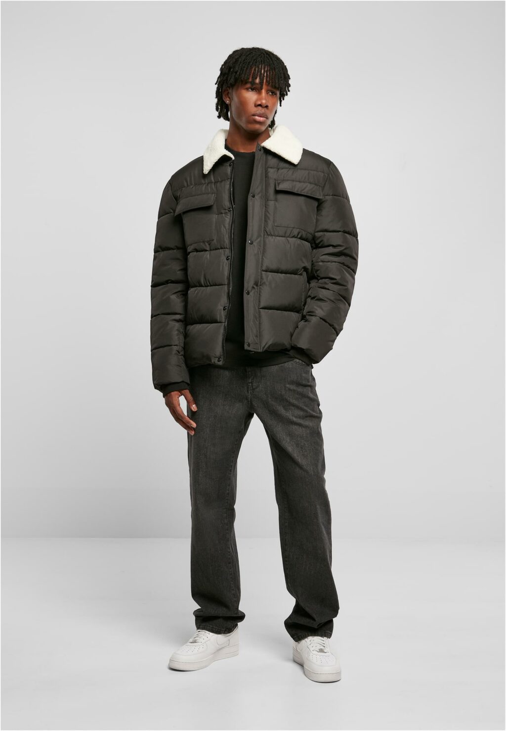 Urban Classics Sherpa Collar Padded Shirt Jacket black TB5536