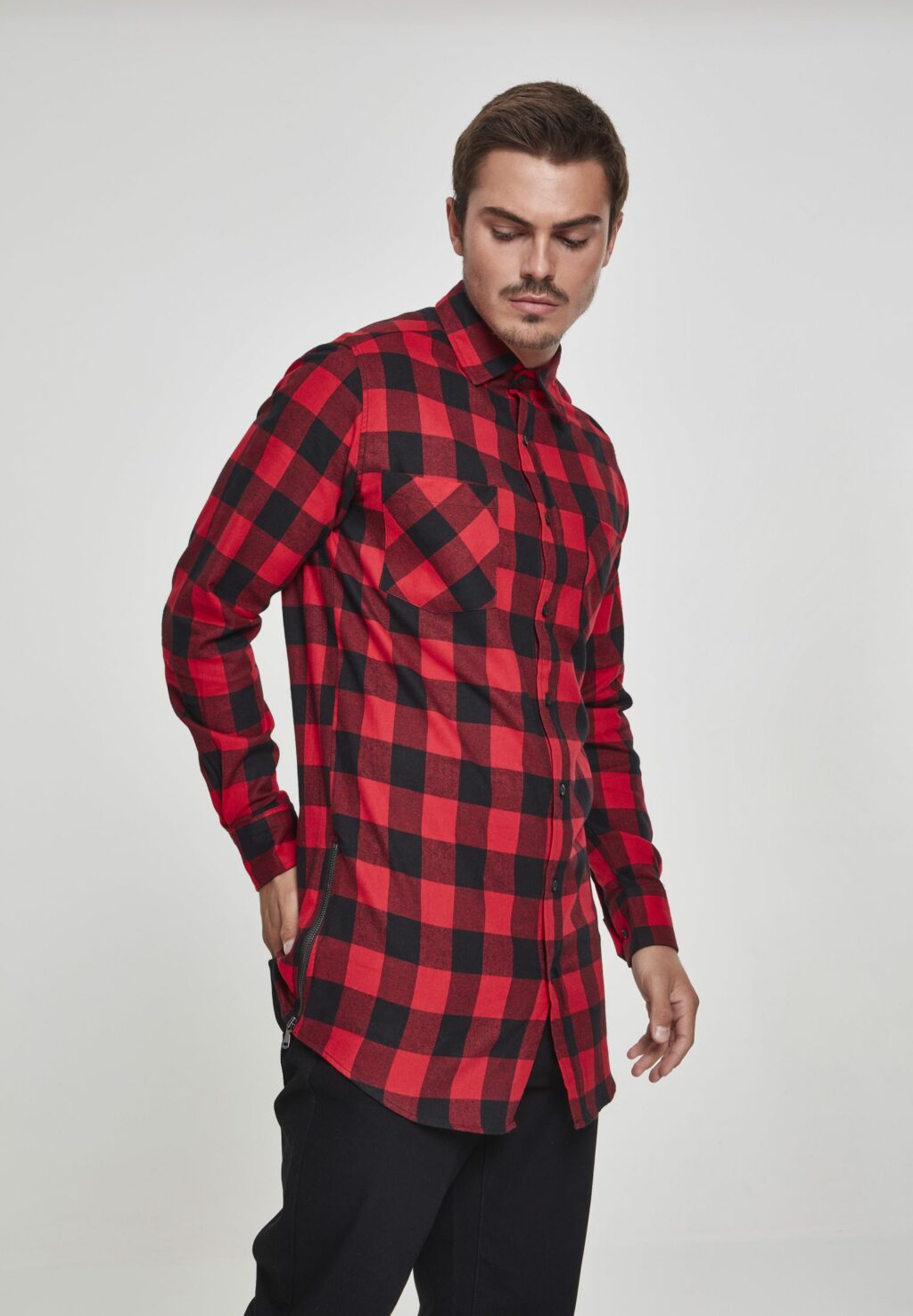 Urban Classics Side-Zip Long Checked Flanell Shirt blk/red TB1001